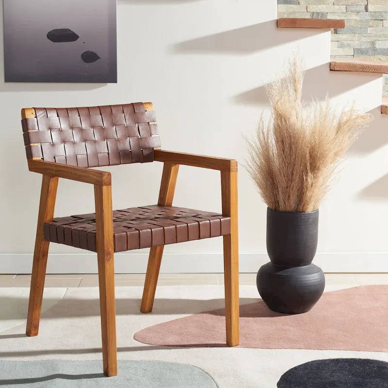Chaise de salle à manger en cuir tressé - 22,1 l x 20,9 P x 31,9 H - 22Lx21Px32H