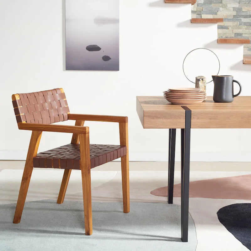 Chaise de salle à manger en cuir tressé - 22,1 l x 20,9 P x 31,9 H - 22Lx21Px32H