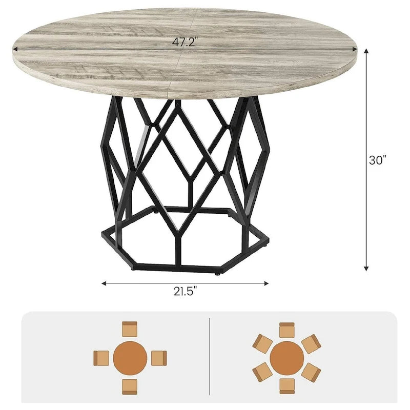 Table à manger ronde de 47 pouces pour salle à manger, salon - N/A