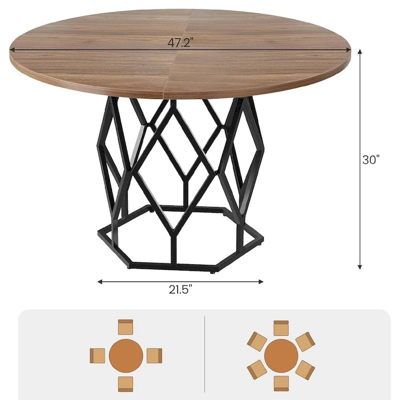 Table à manger ronde de 47 pouces pour salle à manger, salon - N/A