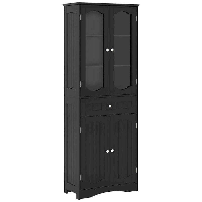 Meuble de salle de bain de 160 cm de haut avec portes en verre trempé et étagères réglables