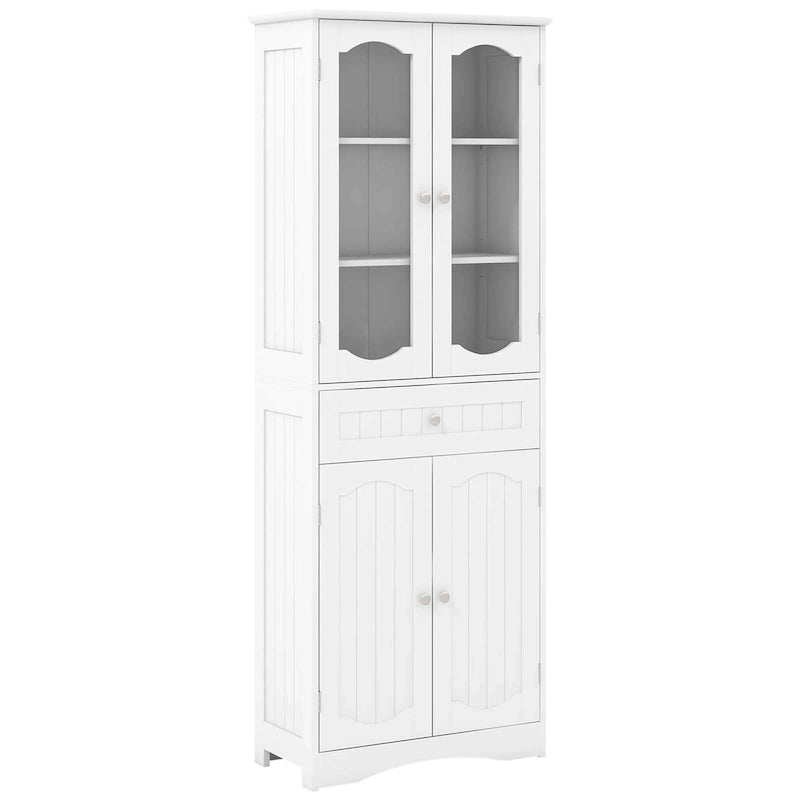 Meuble de salle de bain de 160 cm de haut avec portes en verre trempé et étagères réglables