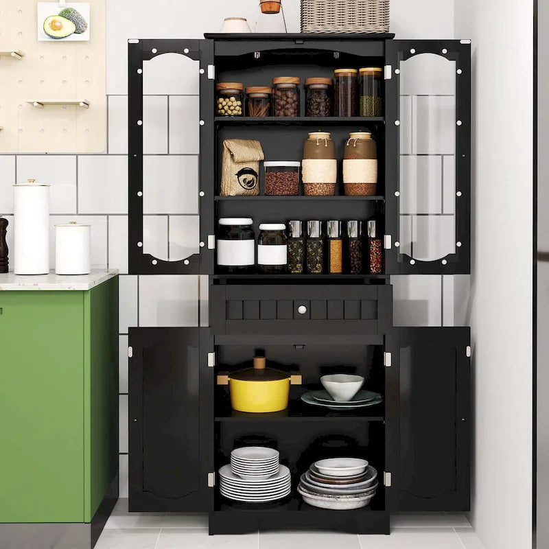Meuble de salle de bain de 160 cm de haut avec portes en verre trempé et étagères réglables