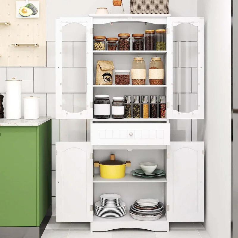 Meuble de salle de bain de 160 cm de haut avec portes en verre trempé et étagères réglables