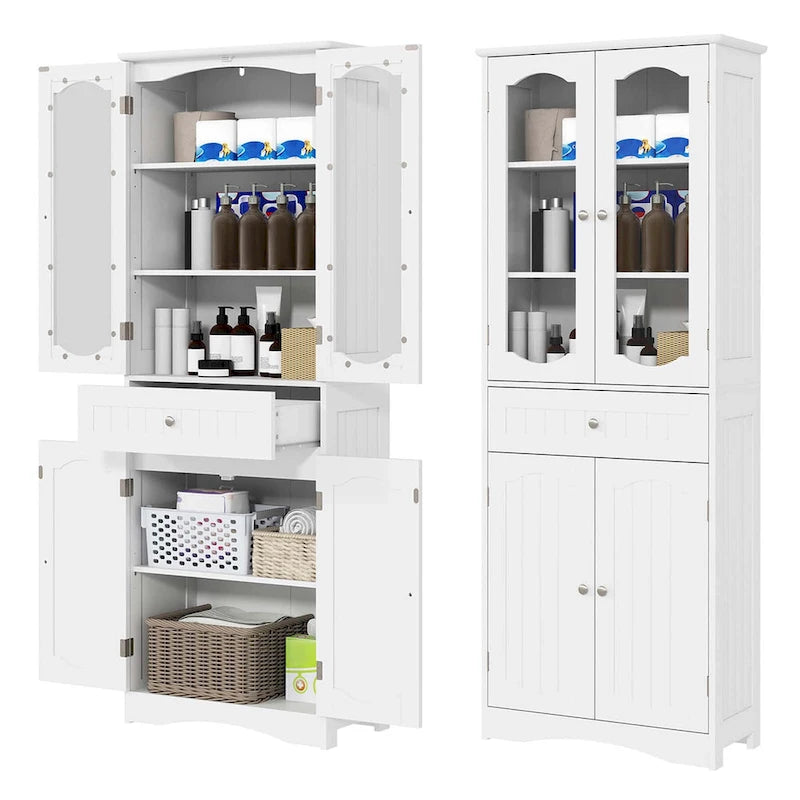 Meuble de salle de bain de 160 cm de haut avec portes en verre trempé et étagères réglables