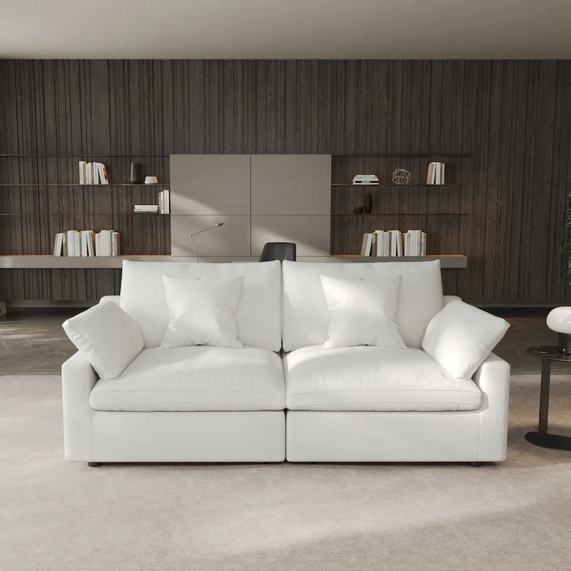 Canapé d'angle moderne confortable en lin, rembourrage en plumes, canapé nuage, causeuse pour appartement