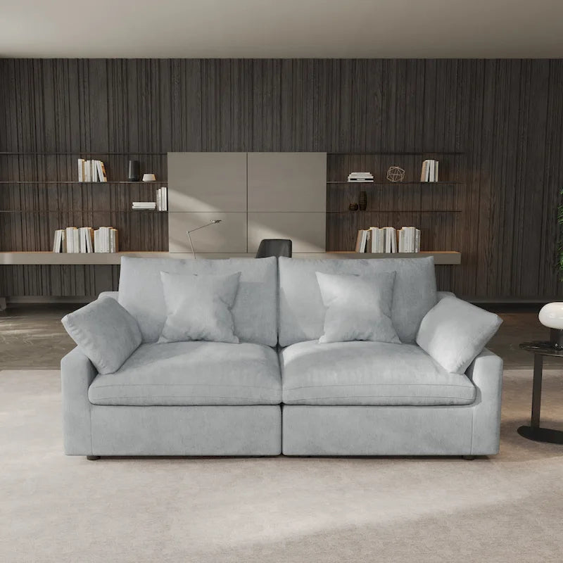 Canapé d'angle moderne confortable en lin, rembourrage en plumes, canapé nuage, causeuse pour appartement