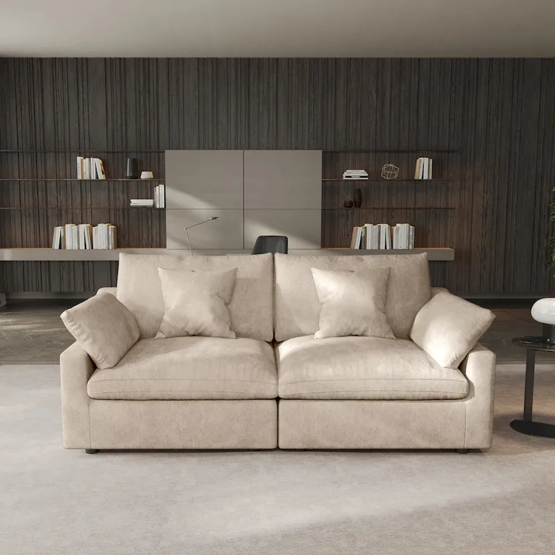 Canapé d'angle moderne confortable en lin, rembourrage en plumes, canapé nuage, causeuse pour appartement