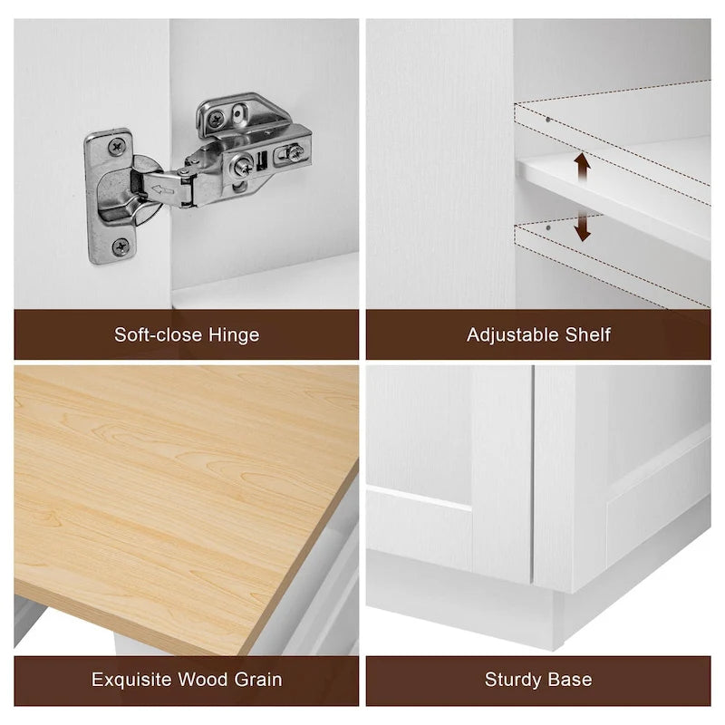 Îlot de cuisine imitation marbre avec table à manger extensible, prise de courant, îlot de cuisine avec rangement 2 tiroirs 2 étagères latérales ouvertes