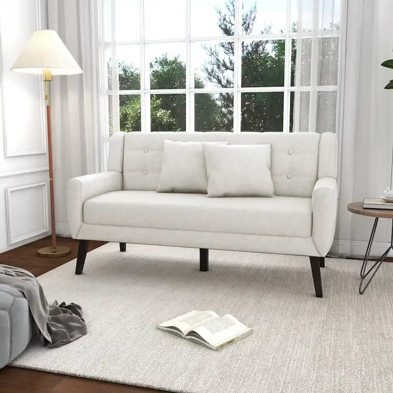 Modern Curved 63 Button Tufted Upholstered Loveseat with 2 Pillows