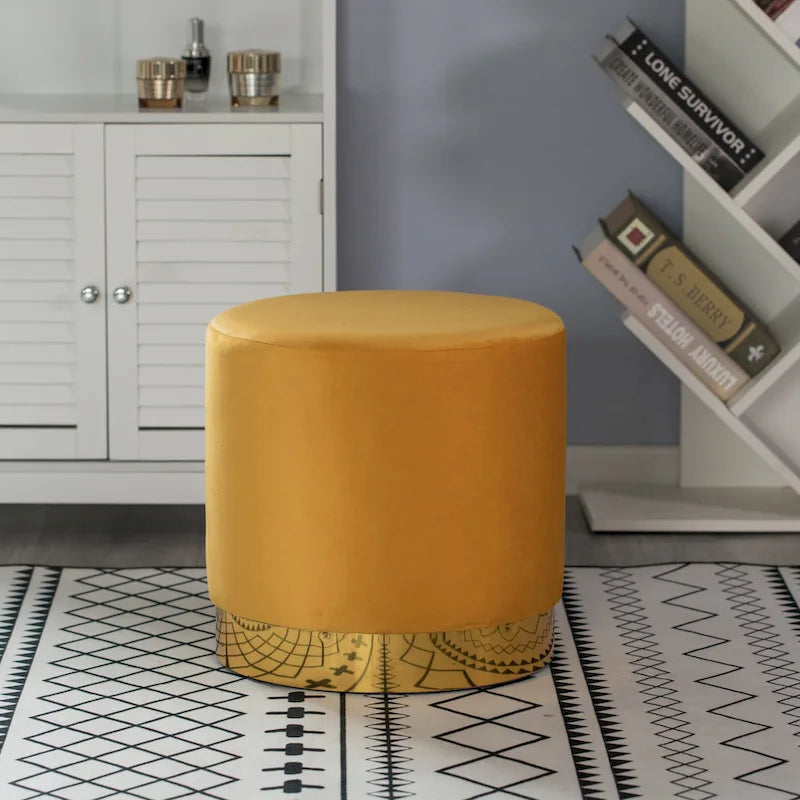 Tabouret de rangement rond moderne en velours avec base dorée
