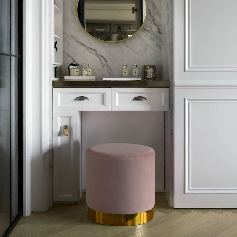 Tabouret de rangement rond moderne en velours avec base dorée