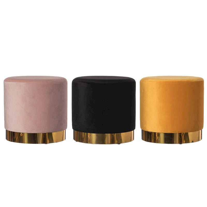 Tabouret de rangement rond moderne en velours avec base dorée