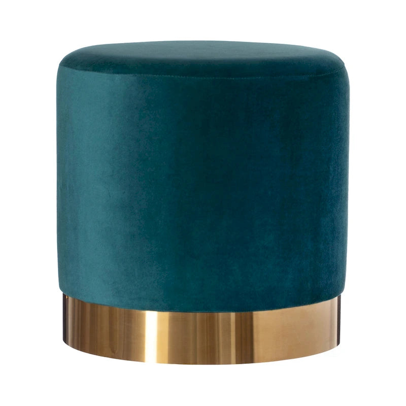 Tabouret de rangement rond moderne en velours avec base dorée