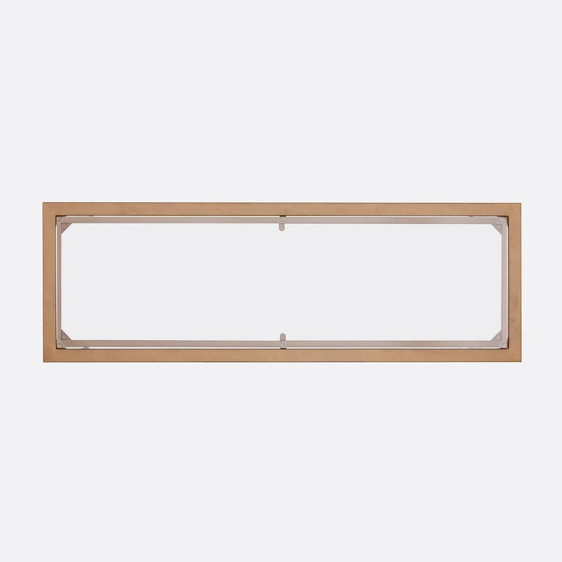 Console en métal doré mat Price avec étagère et verre trempé