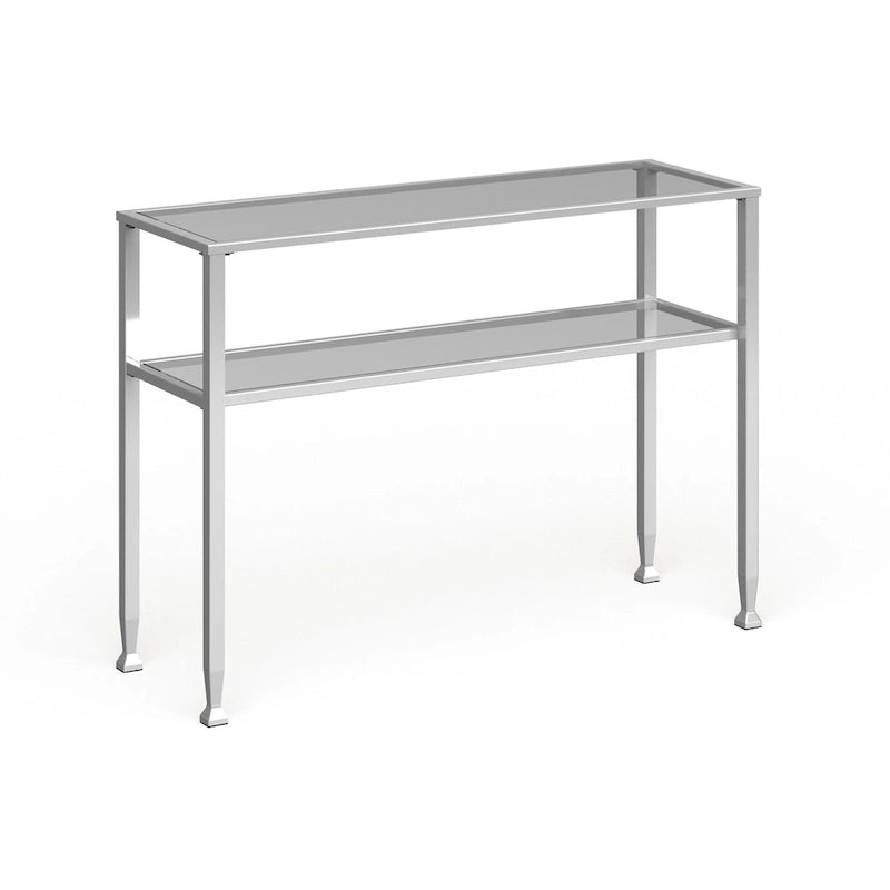 Console en métal doré mat Price avec étagère et verre trempé