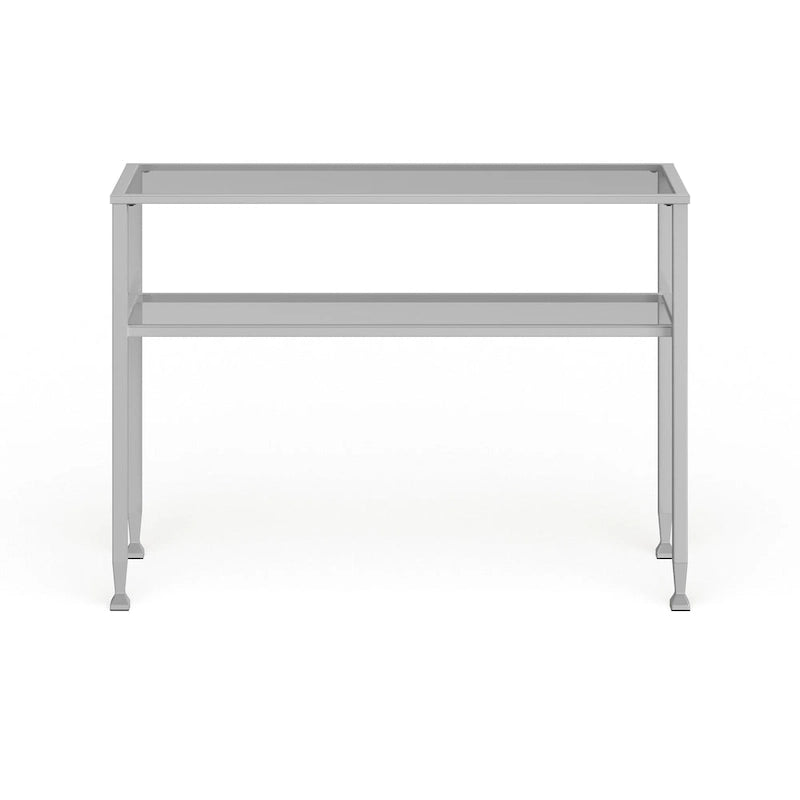 Console en métal doré mat Price avec étagère et verre trempé