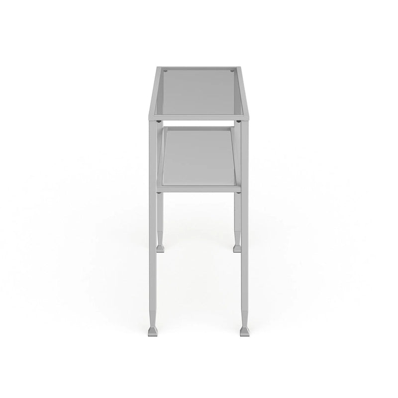 Console en métal doré mat Price avec étagère et verre trempé