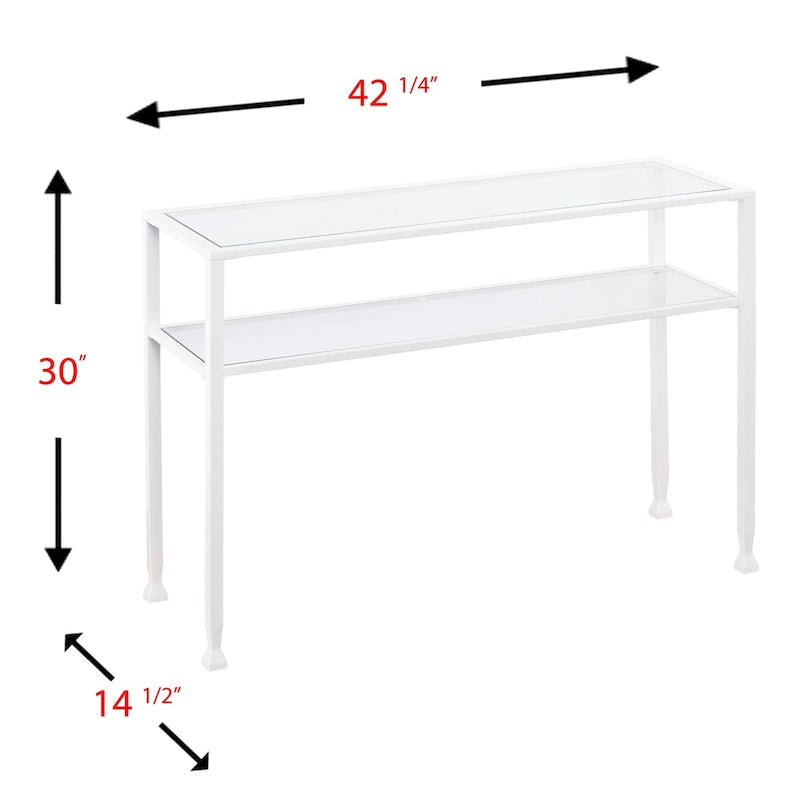 Console en métal doré mat Price avec étagère et verre trempé