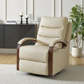 Fauteuil inclinable manuel pivotant et berçant en cuir véritable moderne avec accoudoirs en bois