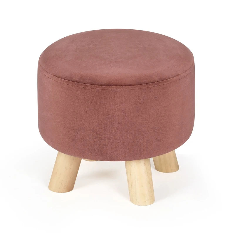 Tabouret Pouf Rond en Velours Repose-Pieds avec Pieds Antidérapants