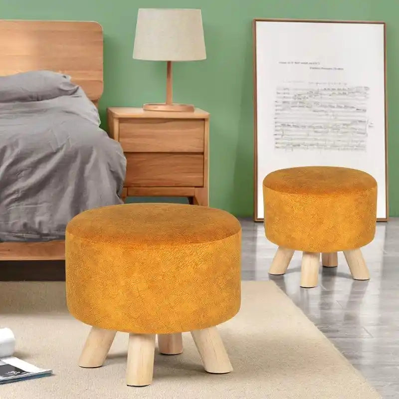 Tabouret Pouf Rond en Velours Repose-Pieds avec Pieds Antidérapants