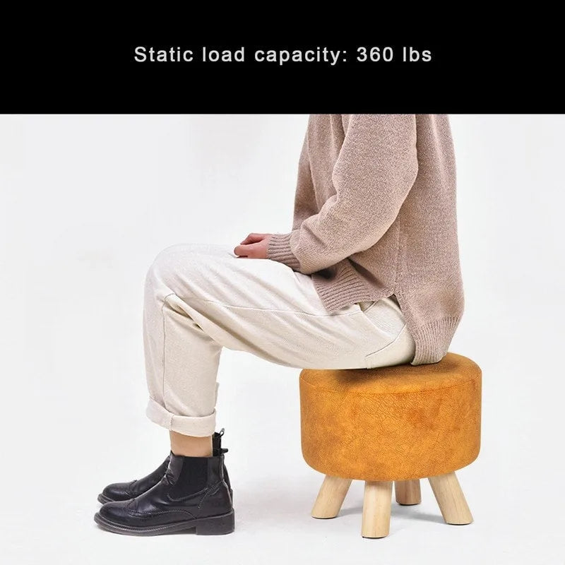 Tabouret Pouf Rond en Velours Repose-Pieds avec Pieds Antidérapants