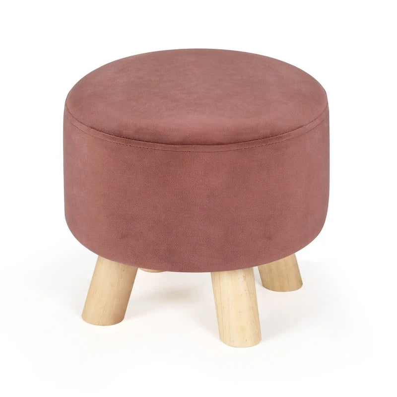 Tabouret Pouf Rond en Velours Repose-Pieds avec Pieds Antidérapants