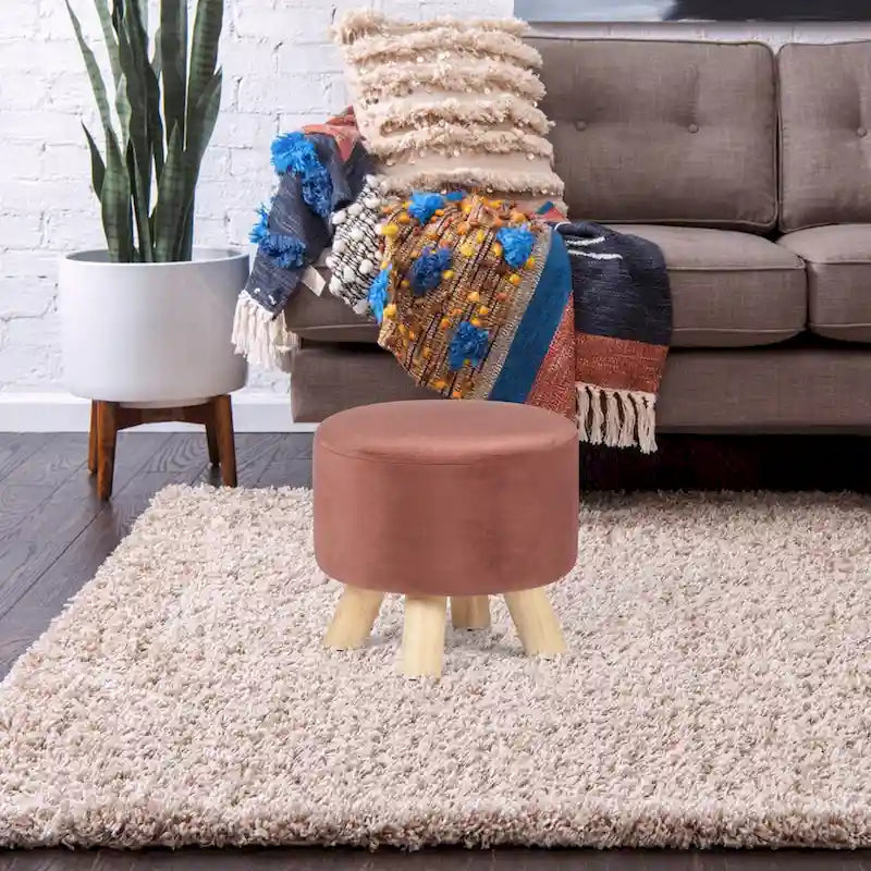 Tabouret Pouf Rond en Velours Repose-Pieds avec Pieds Antidérapants