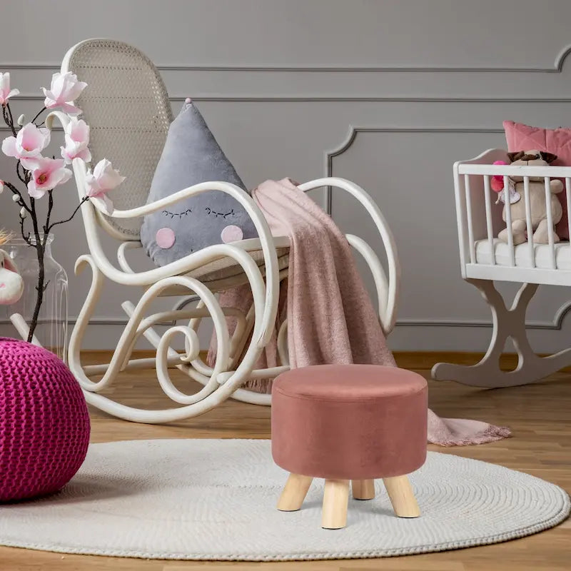 Tabouret Pouf Rond en Velours Repose-Pieds avec Pieds Antidérapants