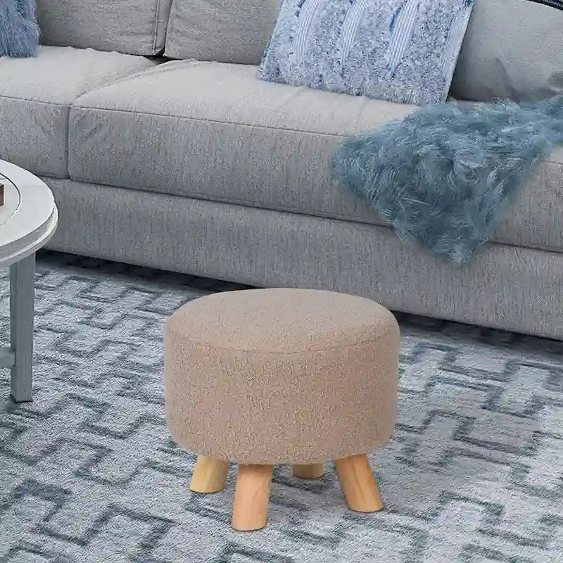Tabouret Pouf Rond en Velours Repose-Pieds avec Pieds Antidérapants