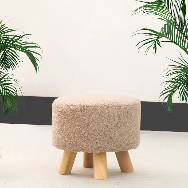 Tabouret Pouf Rond en Velours Repose-Pieds avec Pieds Antidérapants