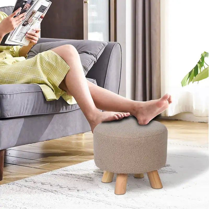 Tabouret Pouf Rond en Velours Repose-Pieds avec Pieds Antidérapants