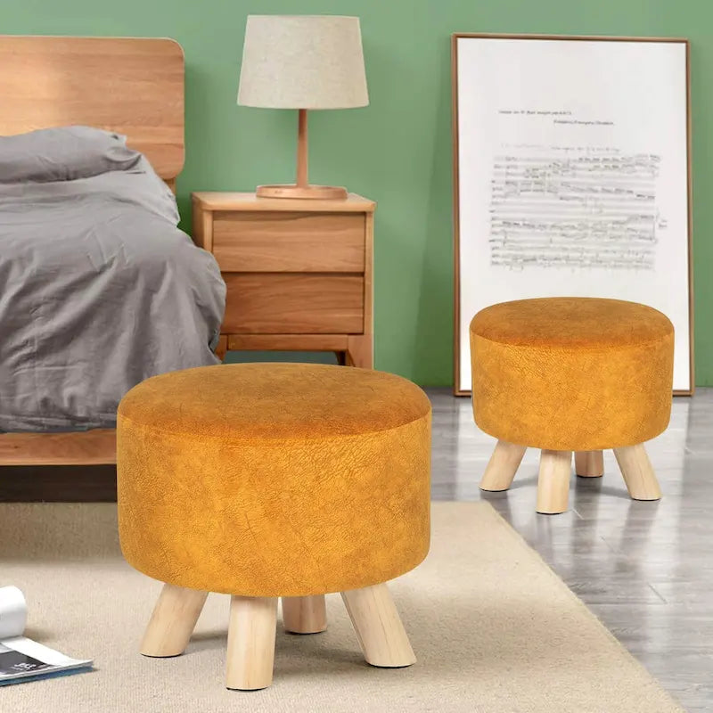 Tabouret Pouf Rond en Velours Repose-Pieds avec Pieds Antidérapants