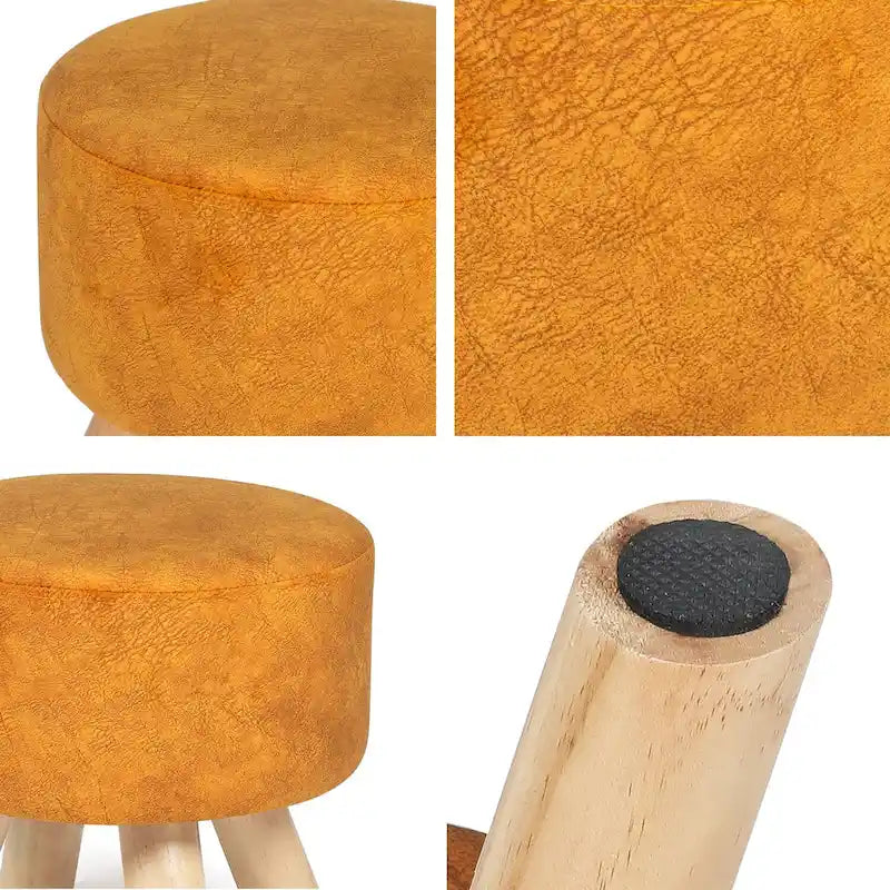 Tabouret Pouf Rond en Velours Repose-Pieds avec Pieds Antidérapants