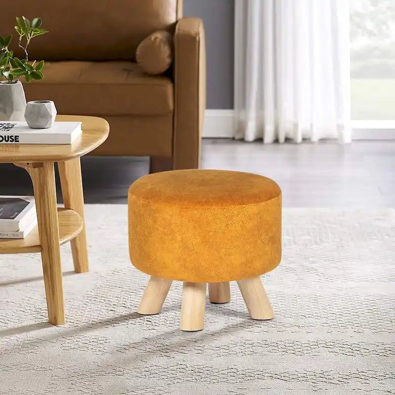Tabouret Pouf Rond en Velours Repose-Pieds avec Pieds Antidérapants
