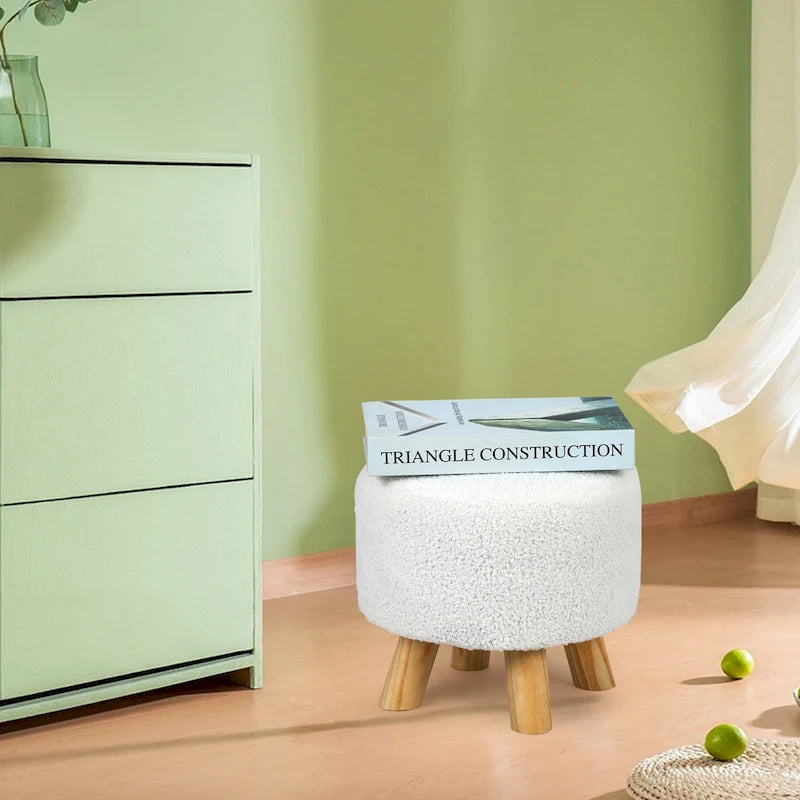 Tabouret Pouf Rond en Velours Repose-Pieds avec Pieds Antidérapants