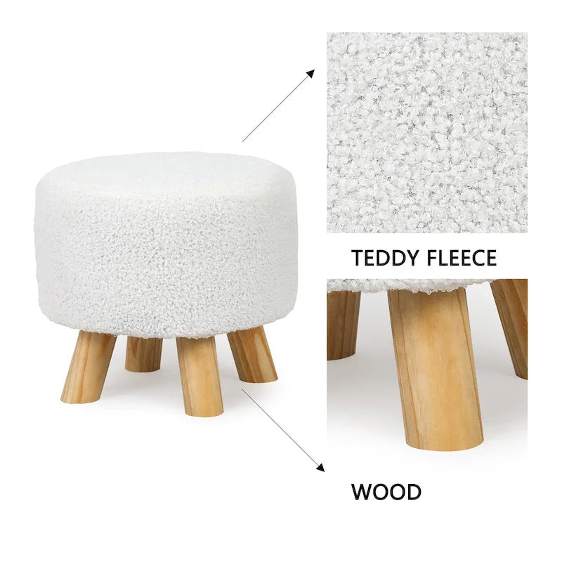 Tabouret Pouf Rond en Velours Repose-Pieds avec Pieds Antidérapants