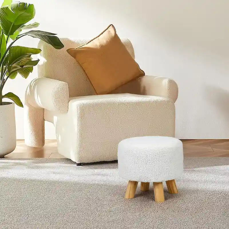 Tabouret Pouf Rond en Velours Repose-Pieds avec Pieds Antidérapants