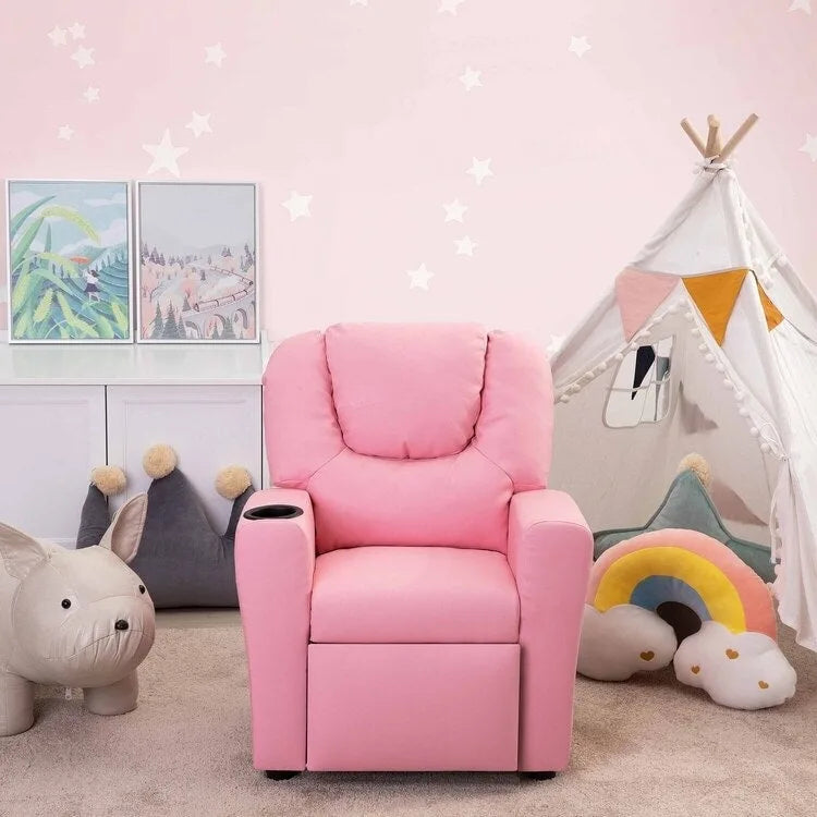 Fauteuil inclinable pour enfants Pushback avec repose-pieds et porte-gobelets - Confort ultime pour les tout-petits