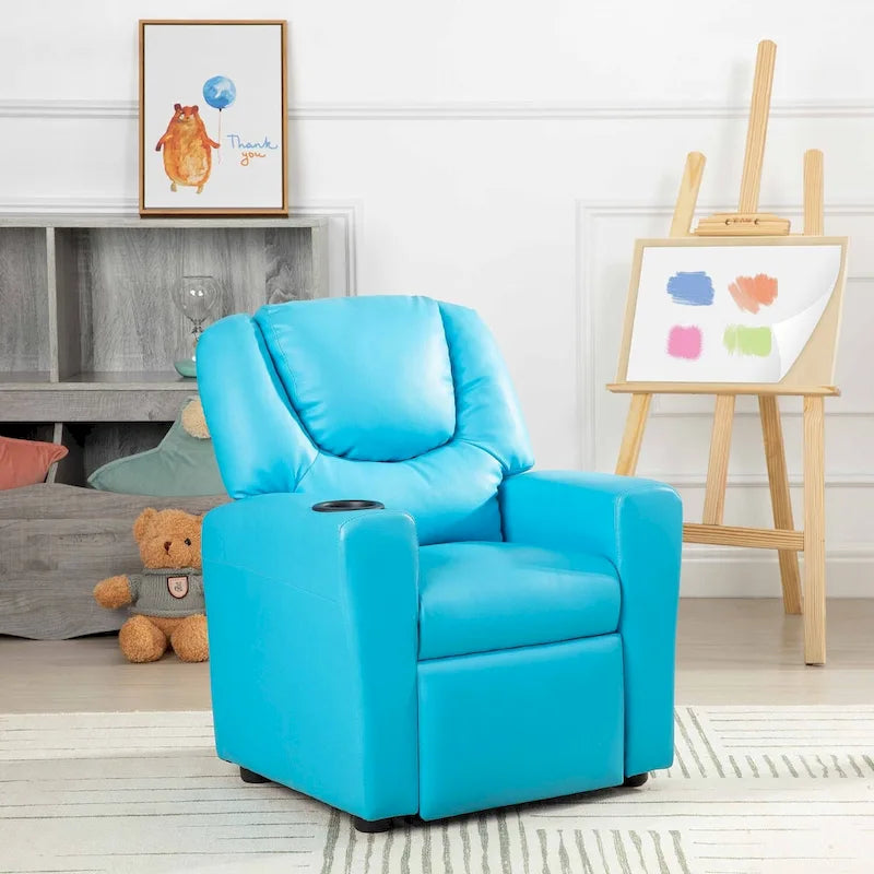 Fauteuil inclinable pour enfants Pushback avec repose-pieds et porte-gobelets - Confort ultime pour les tout-petits