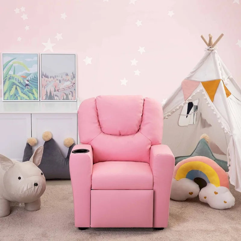 Fauteuil inclinable pour enfants Pushback avec repose-pieds et porte-gobelets - Confort ultime pour les tout-petits