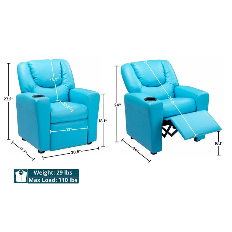 Fauteuil inclinable pour enfants Pushback avec repose-pieds et porte-gobelets - Confort ultime pour les tout-petits