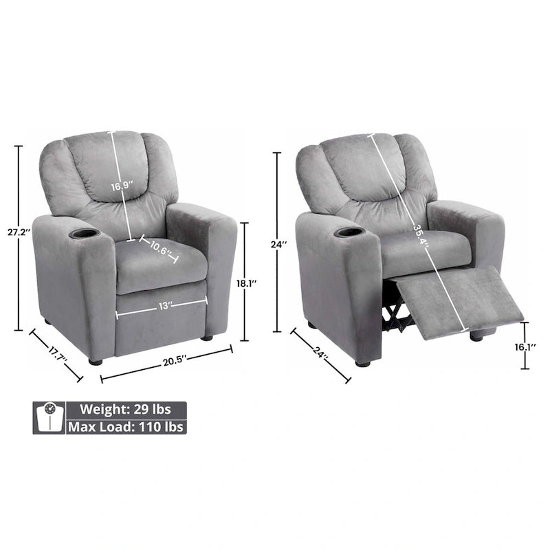 Fauteuil inclinable pour enfants Pushback avec repose-pieds et porte-gobelets - Confort ultime pour les tout-petits