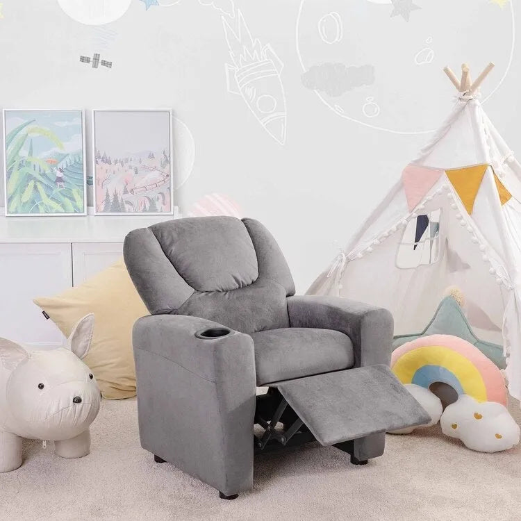 Fauteuil inclinable pour enfants Pushback avec repose-pieds et porte-gobelets - Confort ultime pour les tout-petits