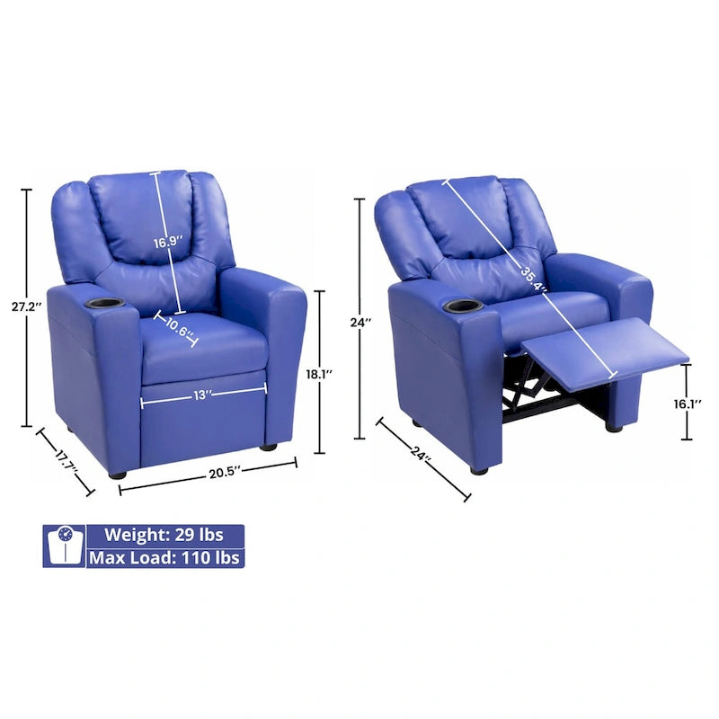 Fauteuil inclinable pour enfants Pushback avec repose-pieds et porte-gobelets - Confort ultime pour les tout-petits