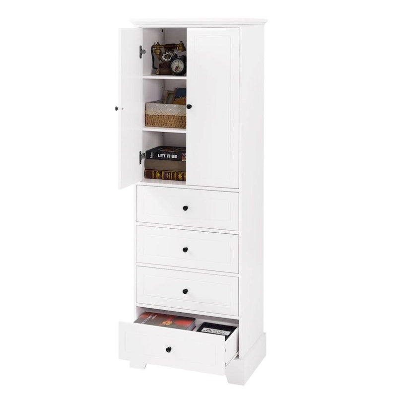 Meuble de Rangement Salle de Bain avec 2 Portes & 4 Tiroirs - Étagère Réglable