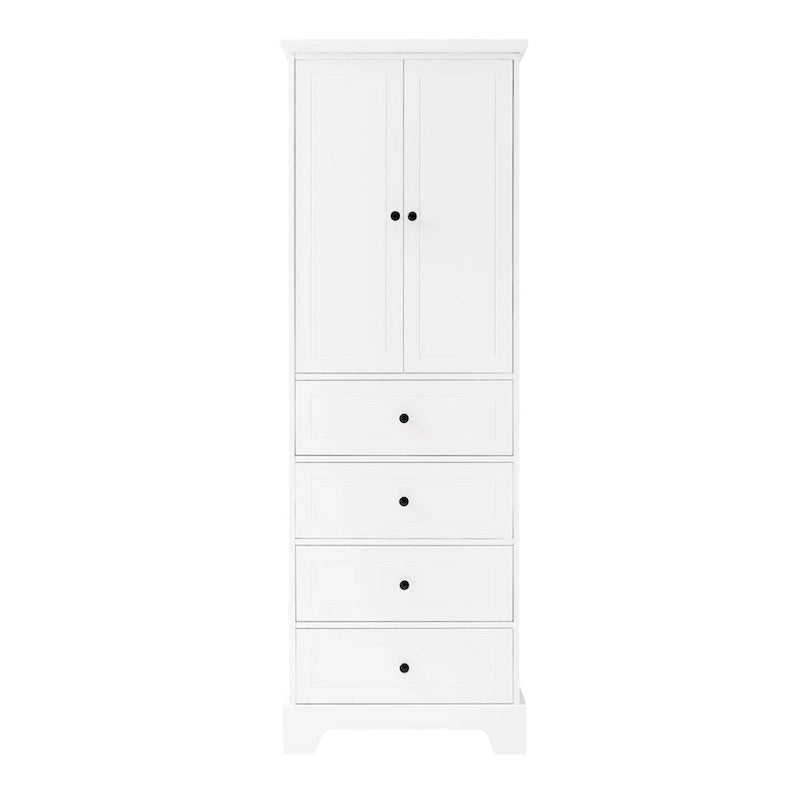 Meuble de Rangement Salle de Bain avec 2 Portes & 4 Tiroirs - Étagère Réglable