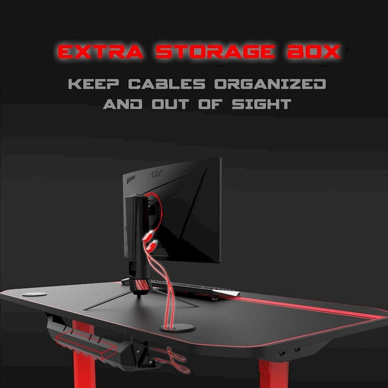 Bureau de jeu ergonomique en T pour PC avec tapis de souris intégral, support de manette, porte-gobelet et crochet pour casque