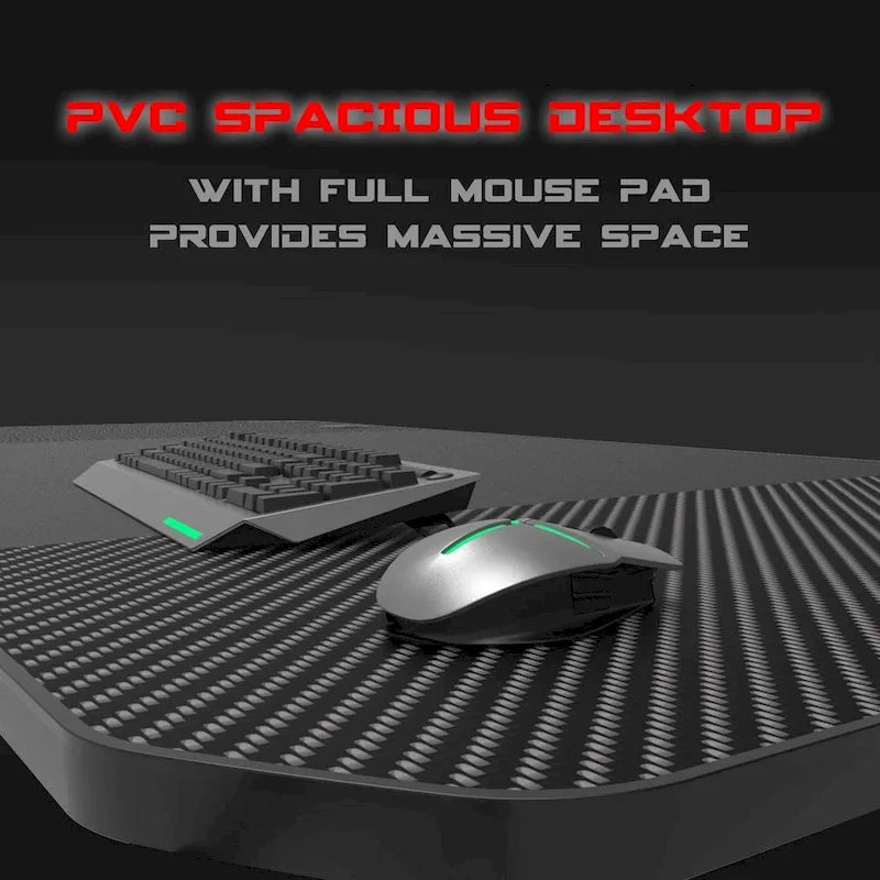Bureau de jeu ergonomique en T pour PC avec tapis de souris intégral, support de manette, porte-gobelet et crochet pour casque